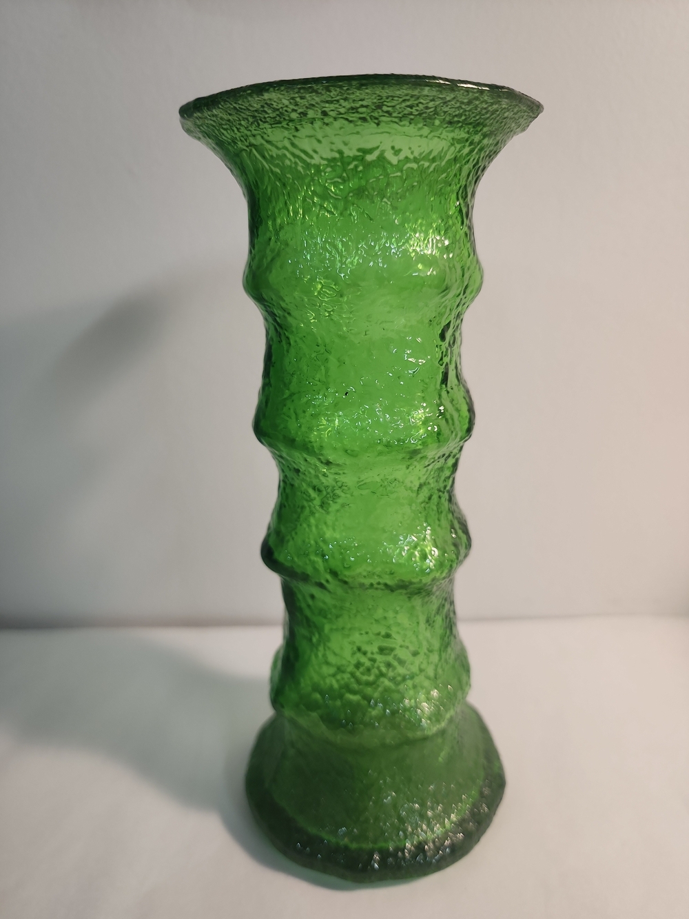 Vintage EO Brody U.S.A. Crinkled Green Glass Candle Holder & Vase MCM Dual Use
